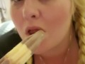 Cute bbw licks, sucks and eats a messy popsicle!