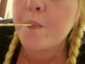 Cute bbw licks, sucks and eats a messy popsicle!