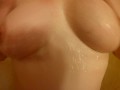 Giggling and jiggling! 38DDs and a hot shower!