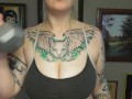 CHUBBY TATTOOED GIRL DOING BICEP CURLS