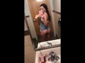 Young slut masturbates, fingers ass, pees in public Starbucks restroom