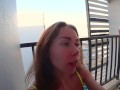 Young babe anal fucked on the hotel balcony with facial