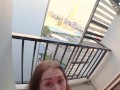 Young babe anal fucked on the hotel balcony with facial