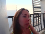 Young babe anal fucked on the hotel balcony with facial