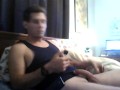 young muscular big cock 9in jackin off with a little help