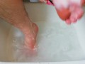 Washing the tools now with pink shampoo and heart sponge