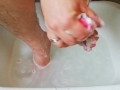 Washing the tools now with pink shampoo and heart sponge