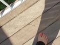 Country Girl Stands And Pees Off Deck Thru Fence