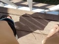 Country Girl Stands And Pees Off Deck Thru Fence