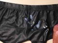Jerk and Cum on girlfriend black leather sexy panties
