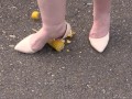 Crush-fetish. Thick legs in heels crushed the corn mercilessly.