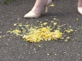 Crush-fetish. Thick legs in heels crushed the corn mercilessly.