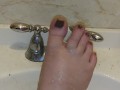 Foot washing in sink