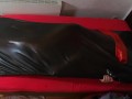 Rubberdoll get in Vacbed with gloves