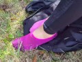 my GF show her feet in socks (outdore)