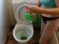 Look At My Bum...I Clean My Toilet In A Black Thong And Blue Sports Bra...