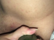 Wife masturbating with huge cucumber with strong orgasm