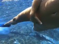 Public beach. Nude snorkeling / Underwater. Save the ocean and have fun!