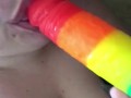 Pride Themed Dildo Blowjob