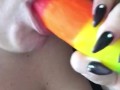 Pride Themed Dildo Blowjob