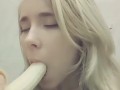 Compilation 18 year old teen sucks a banana, imagining that it is a dick