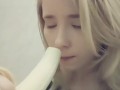 Compilation 18 year old teen sucks a banana, imagining that it is a dick