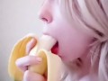 Compilation 18 year old teen sucks a banana, imagining that it is a dick