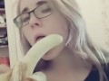 Compilation 18 year old teen sucks a banana, imagining that it is a dick