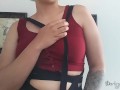 Suspender boob fetish in button up crop top