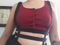Suspender boob fetish in button up crop top