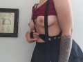 Suspender boob fetish in button up crop top