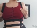 Suspender boob fetish in button up crop top