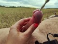 Beautiful public urethral plug in field - real sounding outdoor cum 4K