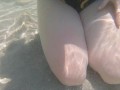 Risky Busy Public Beach Underwater Handjob Cumshot | Curvy Ginger Redhead