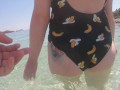 Risky Busy Public Beach Underwater Handjob Cumshot | Curvy Ginger Redhead