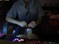 Gamer girl touches her hairy pussy after winning a match