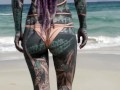 Heavily tattooed dreadlocks Anuskatzz holiday ocean tease with Lily Lu
