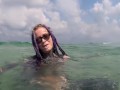 Heavily tattooed dreadlocks Anuskatzz holiday ocean tease with Lily Lu