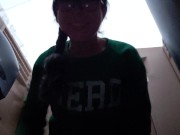 Nerdy Girl In Glasses Uses Urinal In Porta John