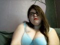 Brunette BBW Plays with and Licks DDD Tits