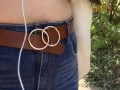 Milkymama walks showing tits in public