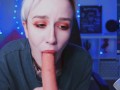 Tattoed short haired camwhore sucks dildo and plays with hitachi on CB