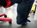 Male shoeplay and stomping stuff at home in Nikes, Vans, blue stiped socks