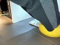 Male shoeplay and stomping stuff at home in Nikes, Vans, blue stiped socks