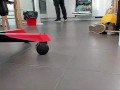 Male shoeplay and stomping stuff at home in Nikes, Vans, blue stiped socks
