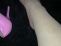 Mistress Lydia D'Ouleur Twirls Her Pantyhose Foot with Size 11 Pink Heels