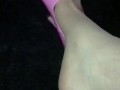 Mistress Lydia D'Ouleur Twirls Her Pantyhose Foot with Size 11 Pink Heels