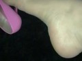 Mistress Lydia D'Ouleur Twirls Her Pantyhose Foot with Size 11 Pink Heels