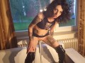 whore fucks herself with a baseball bat at the window for the neighbours