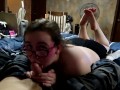 Cute Teen Gives Blowjob With Her Feet Up